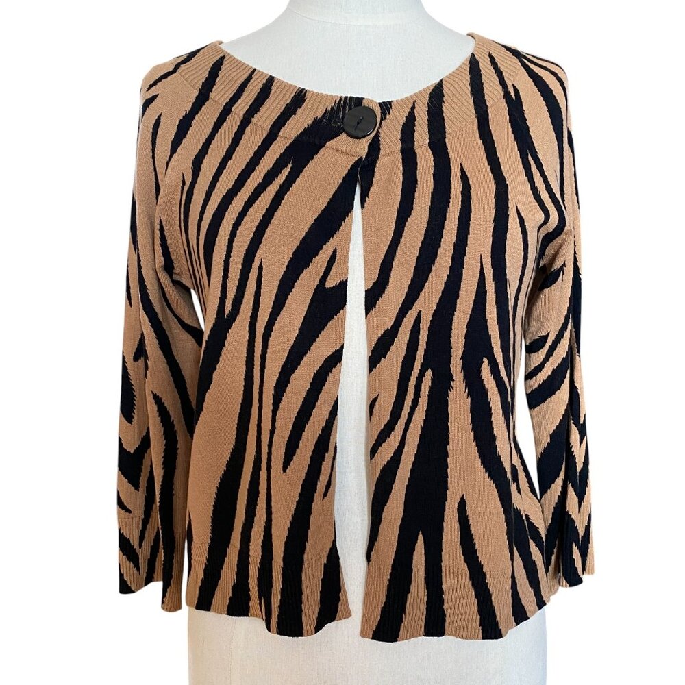 Evie Silk Blend Zebra Print Cardigan Brown Black Button Mobwife Sweater-S